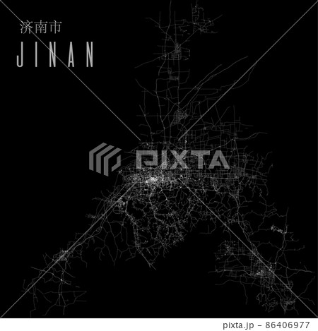 Jinan city province vector map poster. China municipality square linear road map, administrative municipal area. 86406977