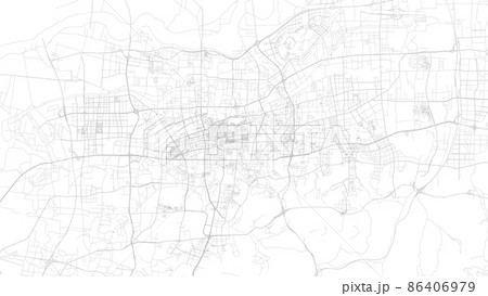 Jinan map city poster province, white and grey horizontal background vector map. Municipality area road map. Widescreen skyline panorama. 86406979