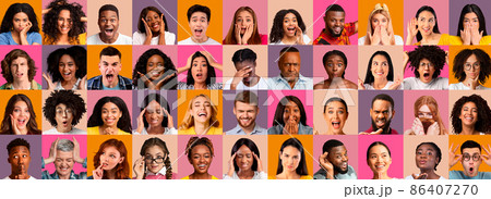 Collection of closeup portraits of different men and women, panorama Collection of closeup portraits of different men and women, panorama 86407270