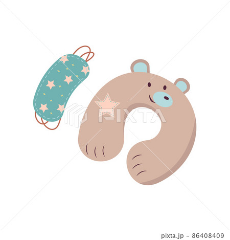 Sleep mask and travel pillow. Cute item for tourism and recreation. Vector illustration 86408409