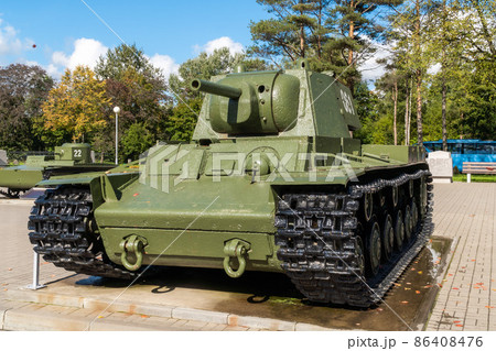 Russia. Leningrad region. September 10, 2021. KV-1 tank near the panorama museum Breaking the siege of Leningrad. 86408476