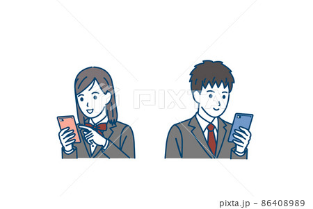 スマートフォンを使う学生　操作　携帯電話　中高生　高校生　中学生　男女 86408989