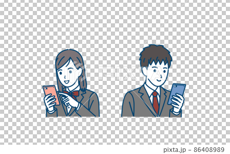 スマートフォンを使う学生　操作　携帯電話　中高生　高校生　中学生　男女 86408989