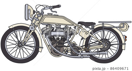 The vintage white motorcycle 86409671