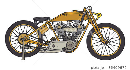 The vintage yellow race motorcycle The vintage yellow race motorcycle 86409672
