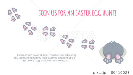 Easter bunny foot print direction point for egg hunt invitation. Vector stock illustration isolated on white background. EPS10 86410023