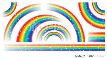 Colorful realistic rainbow collection isolated on white background. Shiny stars with glitter effect Colorful realistic rainbow collection isolated on white background. Shiny stars with glitter effect 86411825