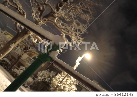 【東京】雪が積もり静寂に包まれる夜の公園 86412148