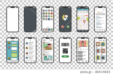 スマホ画面イラストセット スマホ画面イラストセット 86414683