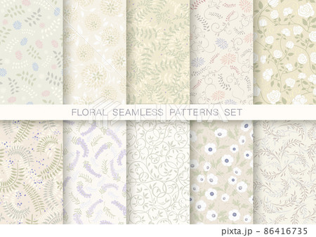 縦横両方向にシームレスなボタニカルパターンのセット 86416735