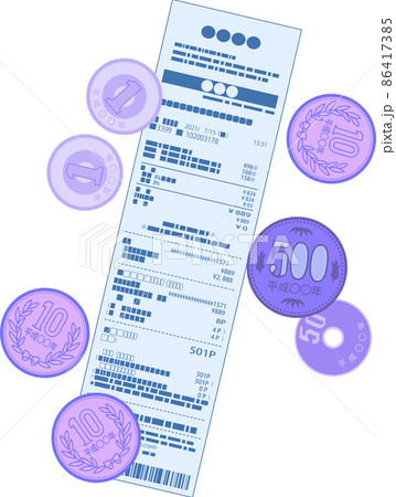 一枚のレシートと小銭のお釣り 領収書 確定申告 86417385