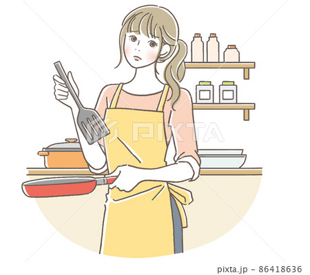 料理をする困った顔の女性 料理をする困った顔の女性 86418636