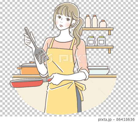 料理をする困った顔の女性 料理をする困った顔の女性 86418636