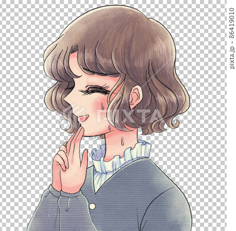 古い少女漫画風 笑顔で困っているお姉さんのイラスト素材