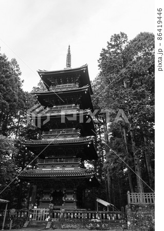 日光東照宮　五重塔　モノクロ　世界遺産　【栃木県日光市】 86419446
