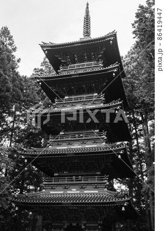 日光東照宮　五重塔　モノクロ　世界遺産　【栃木県日光市】 86419447