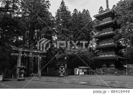 日光東照宮　五重塔　モノクロ　世界遺産　【栃木県日光市】 86419449