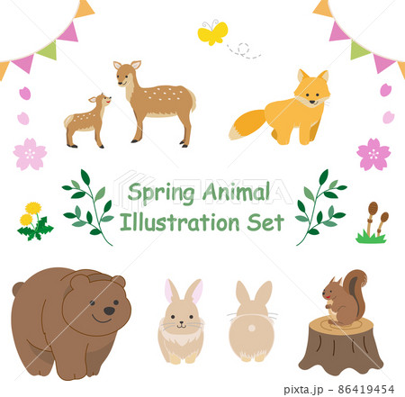 春のかわいい動物イラストセット 春のかわいい動物イラストセット 86419454