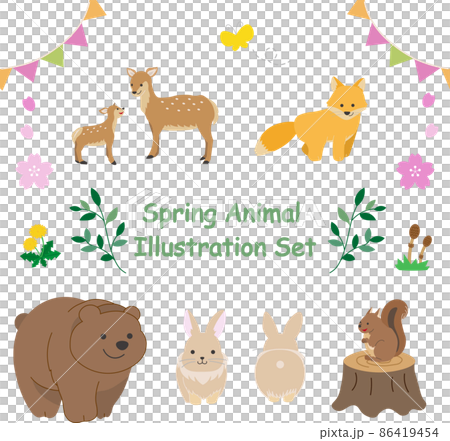 春のかわいい動物イラストセット 春のかわいい動物イラストセット 86419454