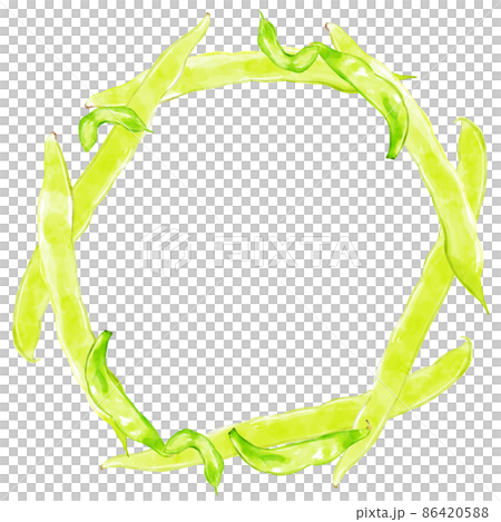 手描き水彩のモロッコインゲンイラスト正方形フレーム・円 手描き水彩のモロッコインゲンイラスト正方形フレーム・円 86420588
