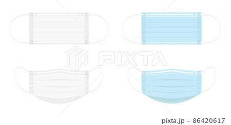 白色と青色の不織布マスクのベクターイラストセットのイラスト素材