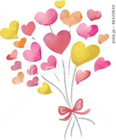 ハートの風船の束 ピンクと黄色 水彩風 86420640