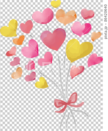 ハートの風船の束 ピンクと黄色 水彩風 86420640