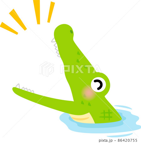 水面から顔を出し口を開けるワニ 86420755