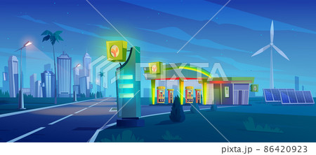 Gas and charger station with solar panels Gas and charger station with solar panels 86420923