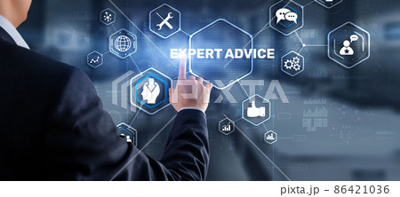 Expert advice. Businessman hand touching inscription on virtual screen Expert advice. Businessman hand touching inscription on virtual screen 86421036