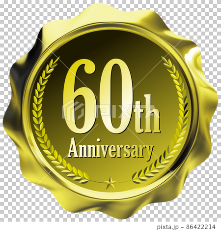60th Anniversary 月桂樹のシールワックス風エンブレム 黄金 60th Anniversary 月桂樹のシールワックス風エンブレム 黄金 86422214