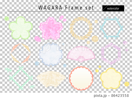Watercolor Japanese pattern frame set 86423558