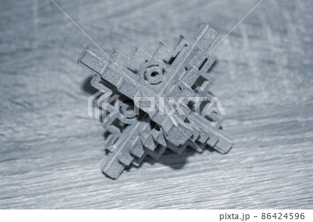 Gray abstract model object printed on 3d printer from powder close-up. Gray abstract model object printed on 3d printer from powder close-up. 86424596
