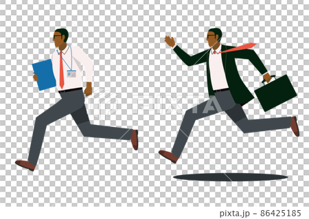 兩種黑色黑人在匆忙中奔跑的男性商人辦公室工作人員的頭像插圖集白色背景 86425185