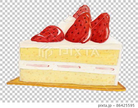 A delicious cream and sponge cake with plenty of strawberries hand-painted with watercolors 86425595