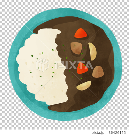 Curry rice hand-drawn illustration of the angle directly above Curry rice hand-drawn illustration of the angle directly above 86426153