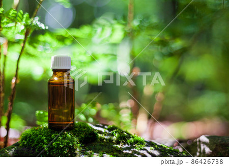 Herbal oil on moss, green bokeh background. MOCK-UP Alternative Medicine. COPY-SPACE Herbal oil on moss, green bokeh background. MOCK-UP Alternative Medicine. COPY-SPACE 86426738