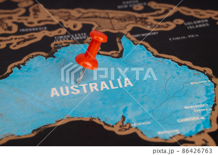 Location Australia. Red pin on the map. Close-up Map of Australia. Location Australia. Red pin on the map. Close-up Map of Australia. 86426763