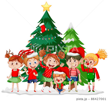 Christmas season with children and Christmas trees 86427001