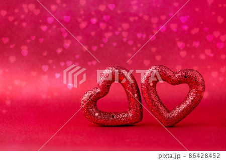 Red Valentine hearts background with copy space. Valentines day red greeting card. 86428452