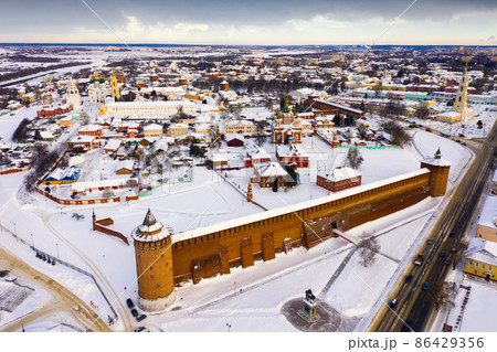 View from drone of Kolomna cityscape with Kremlin 86429356
