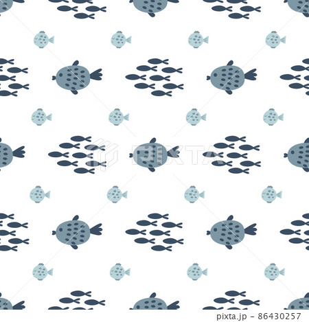 Boys fish pattern. Cute grey fish ocean life seamless pattern. Sea fish repeat print for boy, sport textile, clothes, wrapping paper. Vector illustration. Cute marine textile design. 86430257