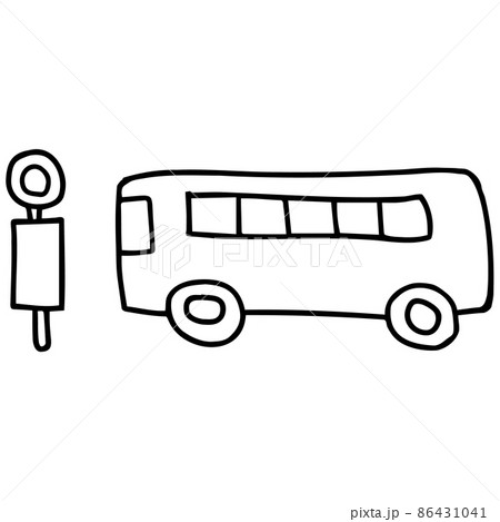 バスとバス停の線画イラスト 86431041