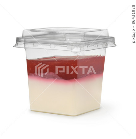 Strawberry  panna cotta in plastic cup 86431928