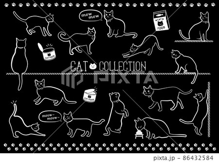 猫のポーズイラストセット（ライン） 86432584