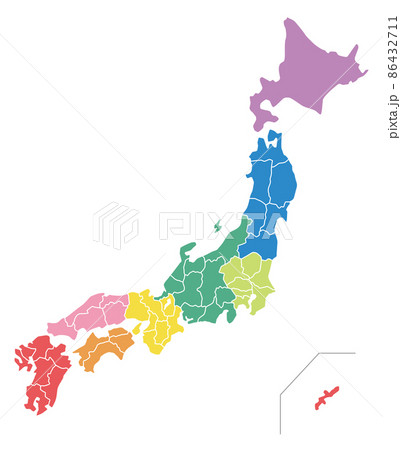 日本地図（地方区分）県境線あり 86432711