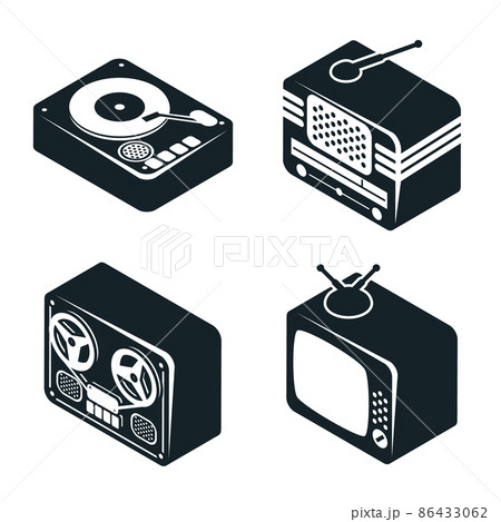 Isometric 3D Icons of Retro Media Devices 86433062