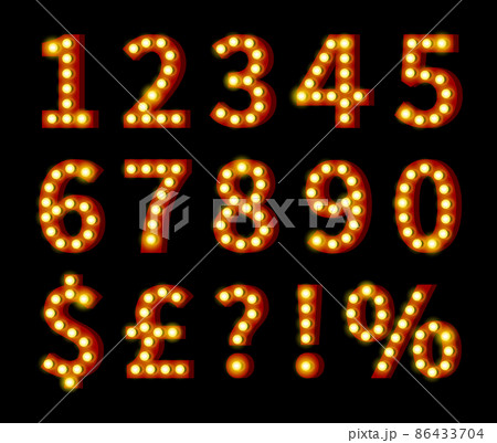 Glowing Numbers and Symbols on Black 86433704