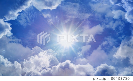 Magic fairy-tale sky and clouds with a shining sun. Magic fairy-tale sky and clouds with a shining sun. 86433750