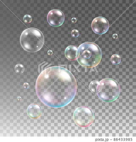 Transparent multicolored soap bubbles vector set on plaid background Transparent multicolored soap bubbles vector set on plaid background 86433985